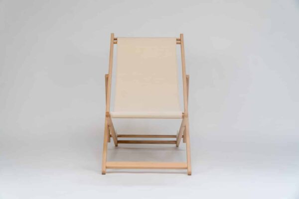 Beechwood Deckchair with Cream Fabric viewed from the front - created by Decks and Stripes Ireland