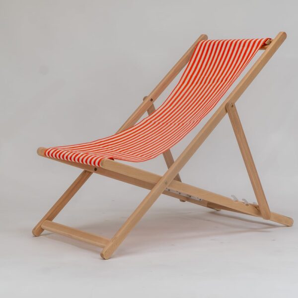 Beechwood Director's Chair with Clippo Orange fabric, orange and white stripes, viewed from an angle - created by Decks and Stipes Ireland