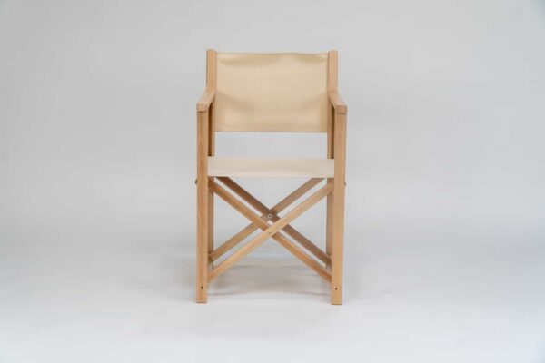 Beechwood Director's Chair with Cream Fabric viewed from the front - created by Decks and Stipes Ireland