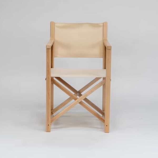 Beechwood Director's Chair with Cream Fabric viewed from the front - created by Decks and Stipes Ireland