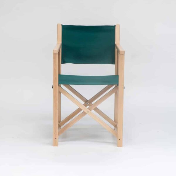 Beechwood Director's Chair with Green Fabric viewed from the front - created by Decks and Stipes Ireland