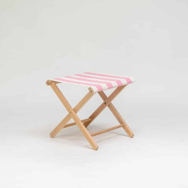 Beechwood Stool with Discus Fabric, pink and ivory stripes - created by Decks and Stipes Ireland