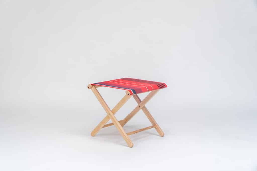 Beechwood Stool with Garance fabric, red, white, grey, black stripes - created by Decks and Stipes Ireland