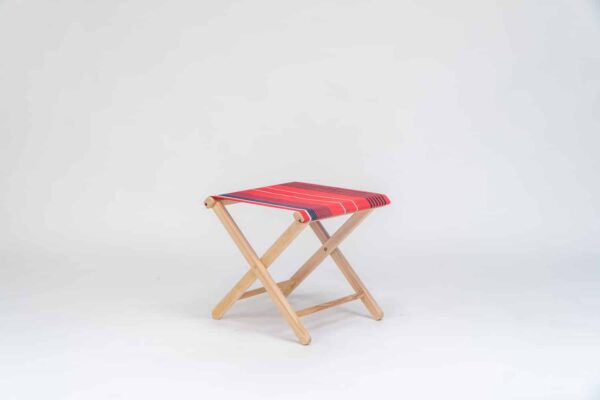 Beechwood Stool with Garance fabric, red, white, grey, black stripes - created by Decks and Stipes Ireland