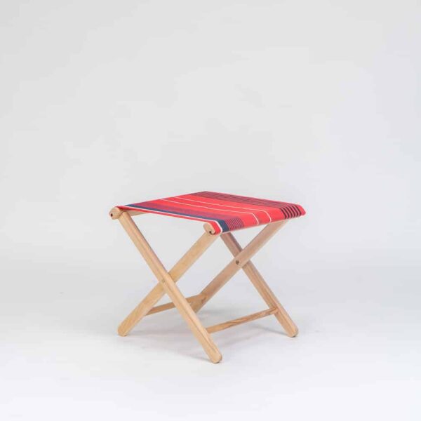 Beechwood Stool with Garance fabric, red, white, grey, black stripes - created by Decks and Stipes Ireland