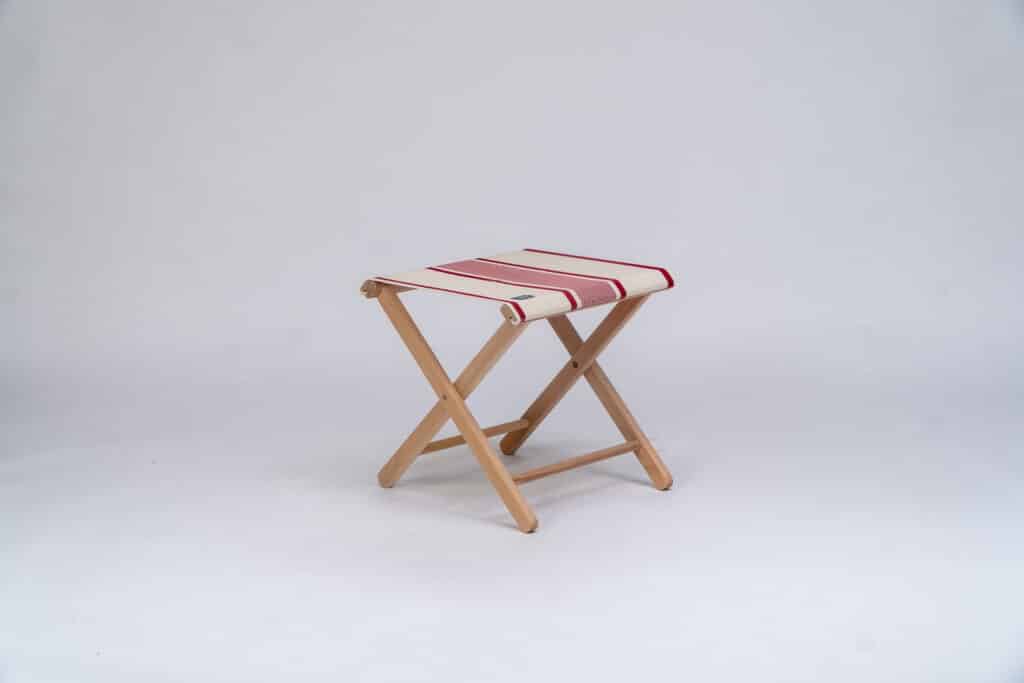 Beechwood Stool with Maite Rouge fabric, red and cream stripes - created by Decks and Stripes Ireland