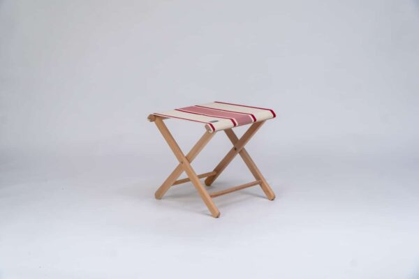 Beechwood Stool with Maite Rouge fabric, red and cream stripes - created by Decks and Stripes Ireland