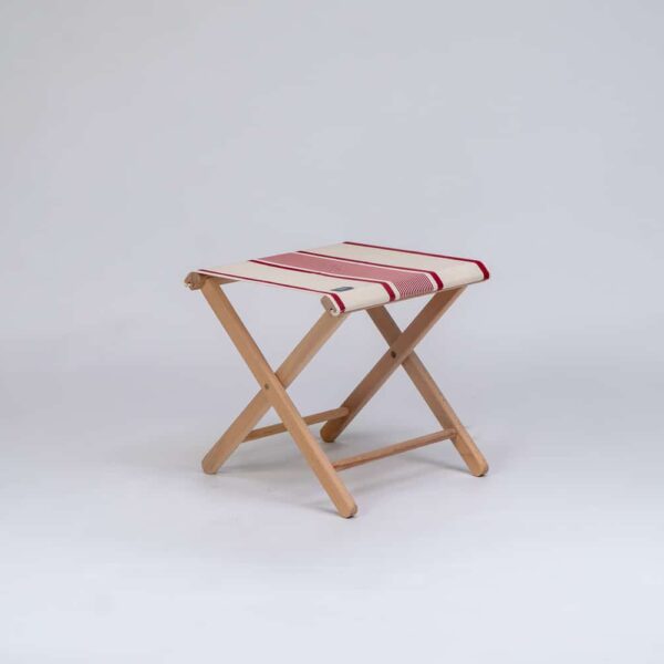 Beechwood Stool with Maite Rouge fabric, red and cream stripes - created by Decks and Stripes Ireland