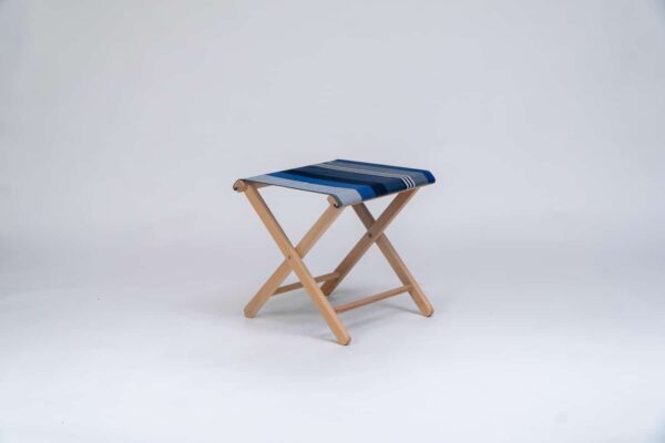 Beechwood Stool with Miramar fabric, navy, blue black and white stripes - created by Decks and Stipes Ireland