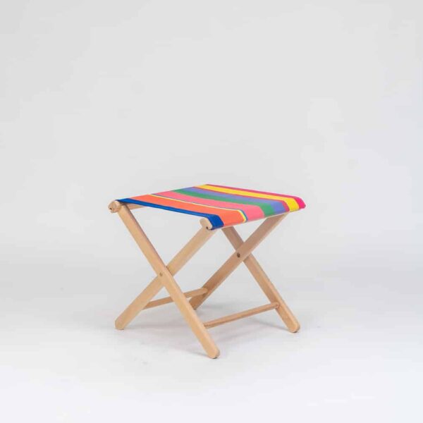 Beechwood Stool with Porto Rico fabric, pink, green, blue, navy & yellow stripes - created by Decks and Stipes Ireland