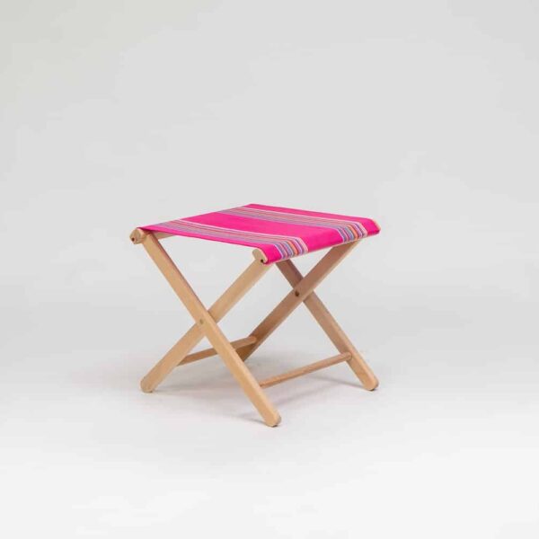 Beechwood Stool with Scuba fabric, pink, purple, lavender, blue, grey and orange stripes - created by Decks and Stipes Ireland