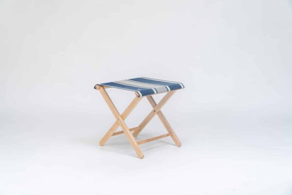 Beechwood Stool with Yvonne Denim fabric, denim and white stripes - created by Decks and Stipes Ireland