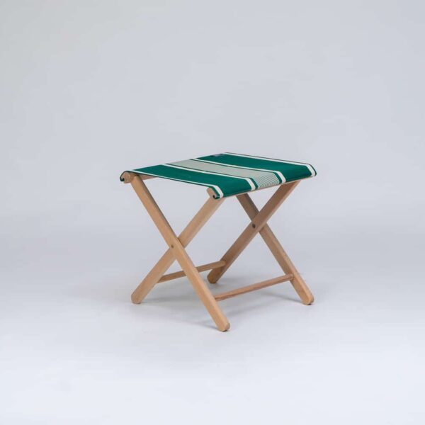 Beechwood Stool with Yvonne Vert fabric, green and cream stripes - created by Decks and Stipes Ireland