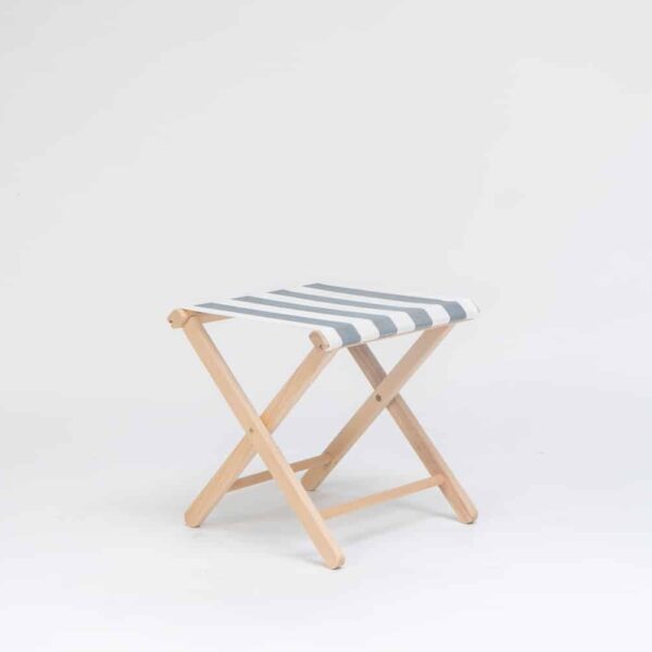 Beechwood stool with Hurling fabric, charcoal and white stripes - created by Decks and Stipes Ireland