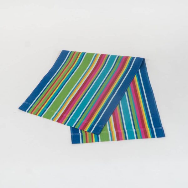 Climbing Fabric - blue, green, yellow, red, and pink stripes by Decks and Stripes Ireland