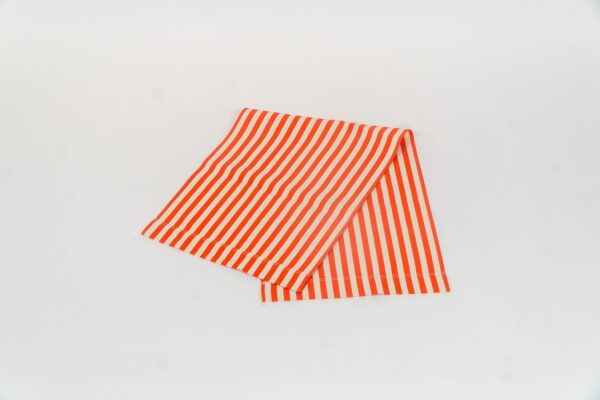 Clippo Orange fabric, orange and white stripes by Decks and Stipes Ireland