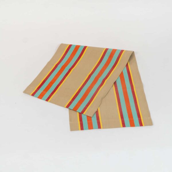 Dice Fabric, fawn, terracotta, turquoise, red, and yellow stripes by Decks and Stripes Ireland