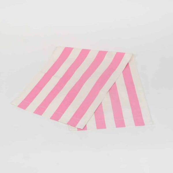 Discus Fabric, pink and ivory stripes by Decks and Stripes