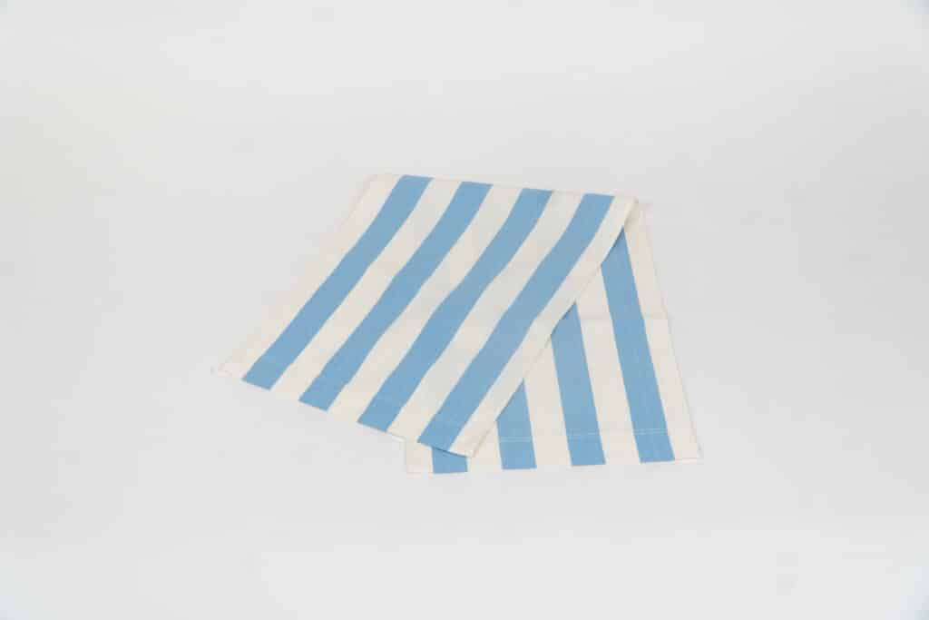 Ice Dancing fabric, sky blue and white stripes by Decks and Stripes Ireland