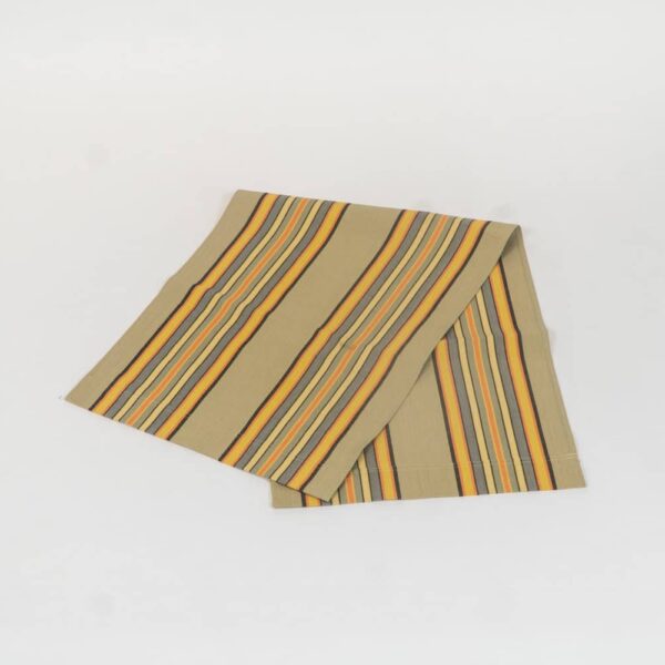 Kickball fabric, khaki, coral, black and blue stripes by Decks and Stripes Ireland