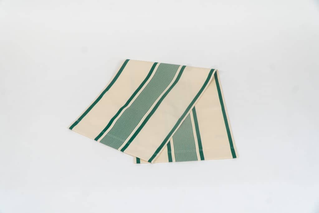 Maite Vert fabric, green and cream stripes by Decks and Stripes Ireland