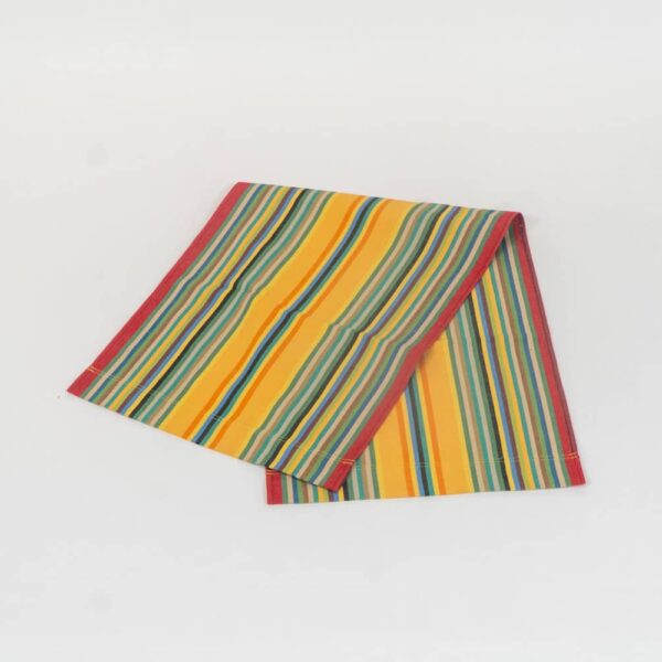 Medley fabric, red, orange, green, black, yellow and blue stripes by Decks and Stripes Ireland