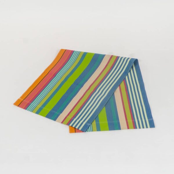 Orienteering fabric, green, blue, pink, plum, white and terracotta stripes by Decks and Stripes Ireland