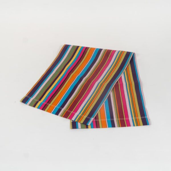 Paintballing fabric, blue, green, orange, yellow pink and red stripes by Decks and Stripes Ireland