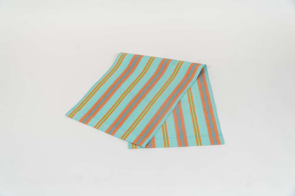 Petanque fabric, turquoise, terracotta, blue, lime and green stripes by Decks and Stripes Ireland