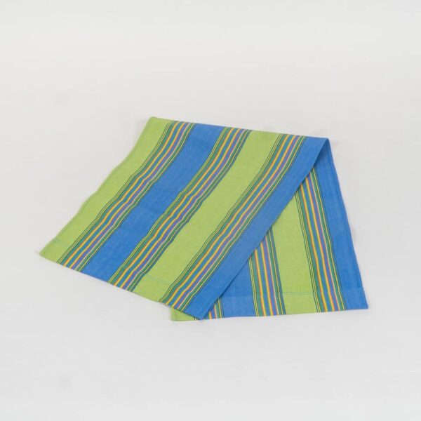 Pickleball fabric, sky blue, lime, yellow, jade, terracotta and charcoal stripes By Decks and Stripes Ireland