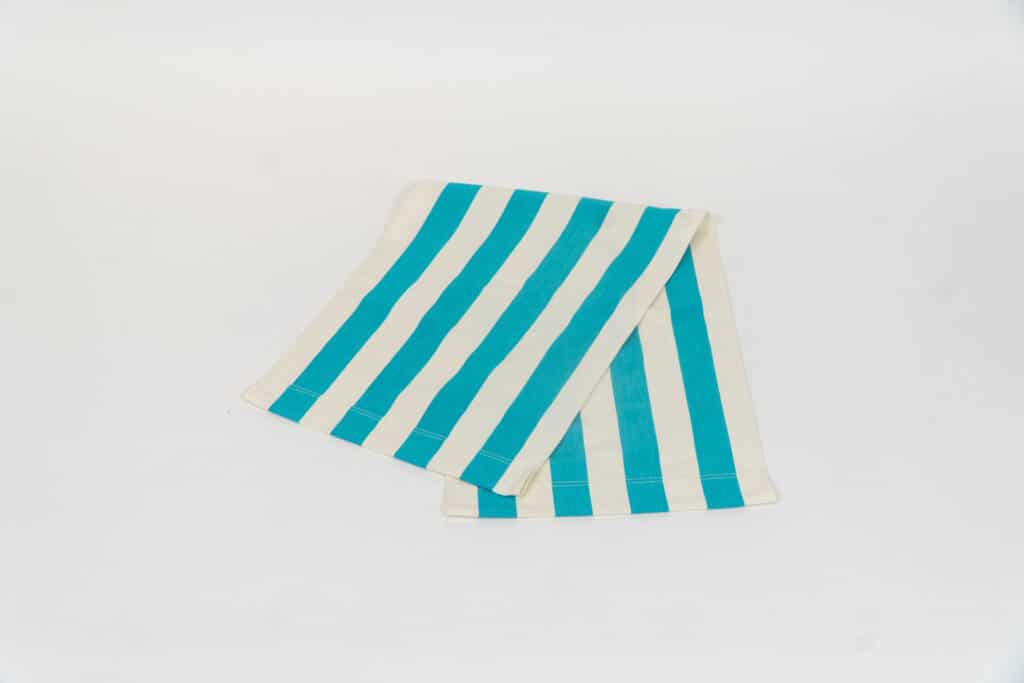 Sennen Surfing fabric, turquoise and white stripes by Decks and Stripes Ireland