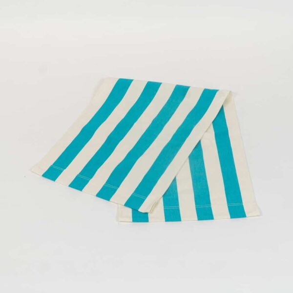 Sennen Surfing fabric, turquoise and white stripes by Decks and Stripes Ireland