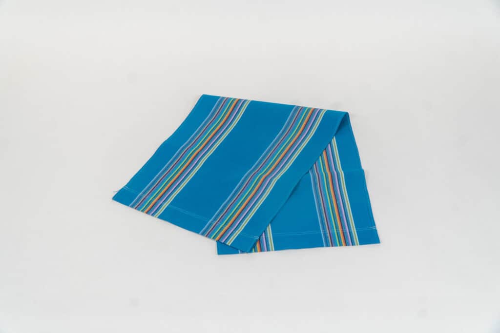 Swimming fabric, blue, yellow, pink, orange, purple and green stripes by Decks and Stripes Ireland